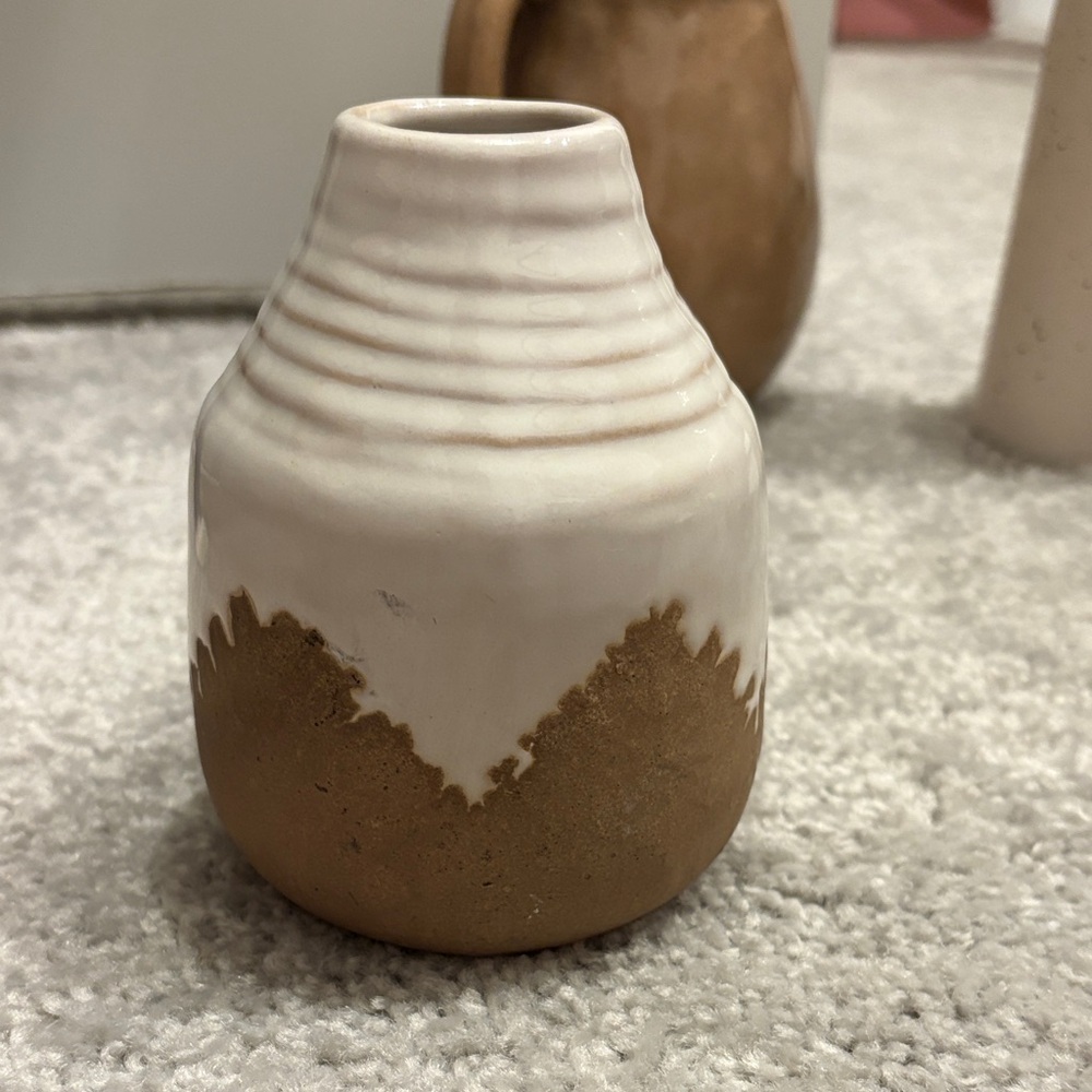 Elegant White and Brown Ceramic Vase